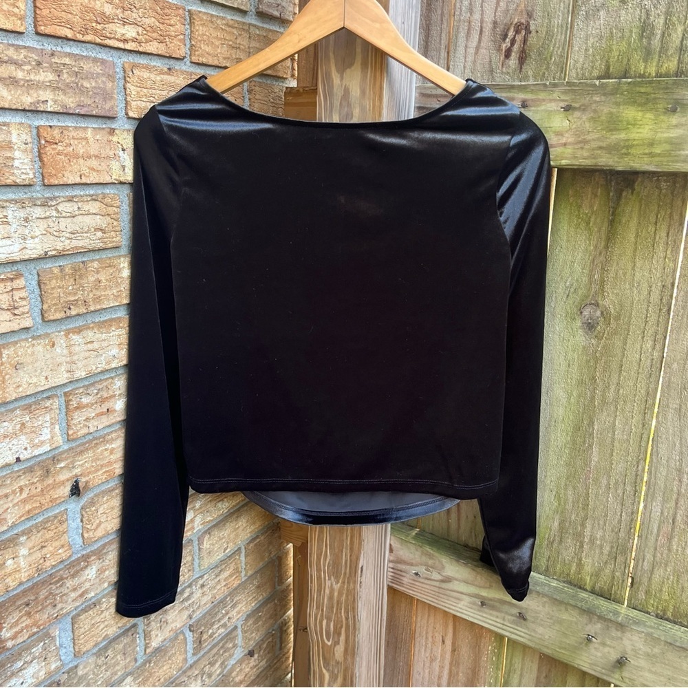 Wild Fable Black Velvet Long Sleeve Top w/ Open Back